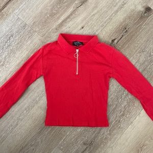 Topshop petite girls red long sleeved ribbed shirt size 2